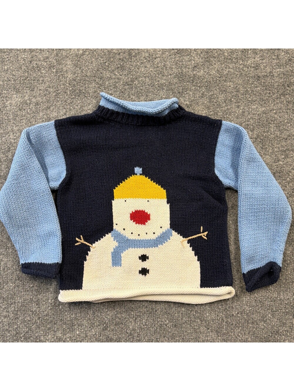Mulberry Bush Child’s Snowman Handknitting Peru Sweater 100% Cotton 3T